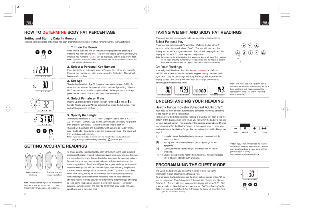 Tanita BF-574 HOW to Determine Body FAT Percentage, Taking Weight and Body FAT Readings, Understanding Your Reading 