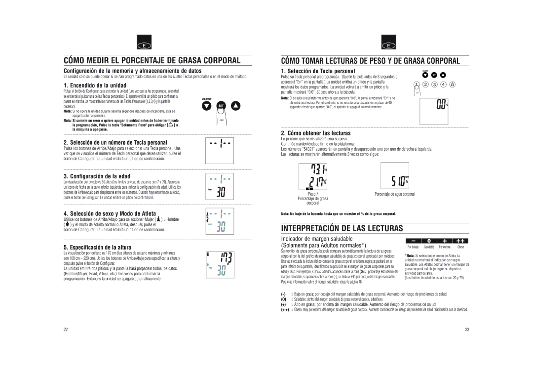 Tanita BF-592J instruction manual Cómo Medir EL Porcentaje DE Grasa Corporal 