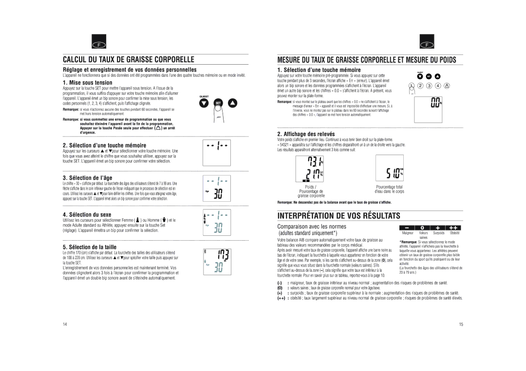 Tanita BF-592J instruction manual Interprétation DE VOS Résultats 