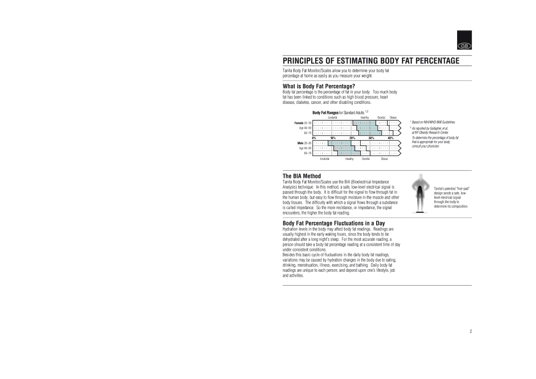 Tanita BF-626W instruction manual Principles of Estimating Body FAT Percentage, What is Body Fat Percentage?, BIA Method 
