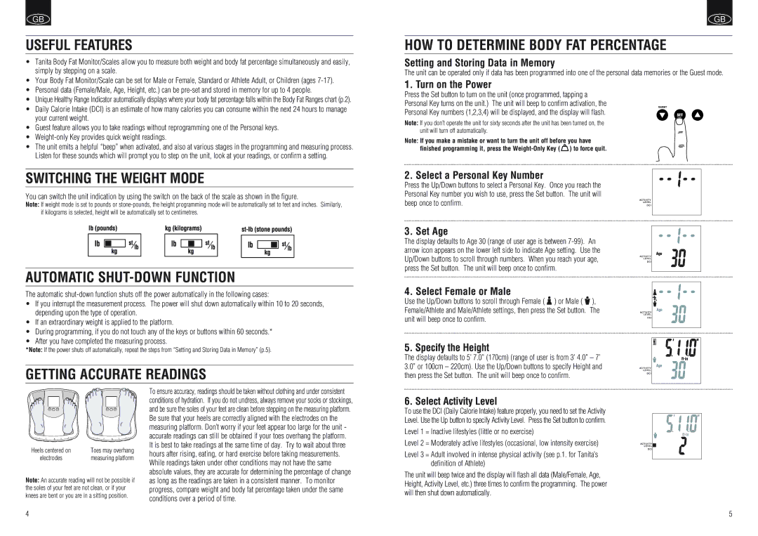 Tanita BF-664 instruction manual Useful Features, Switching the Weight Mode, Automatic SHUT-DOWN Function 