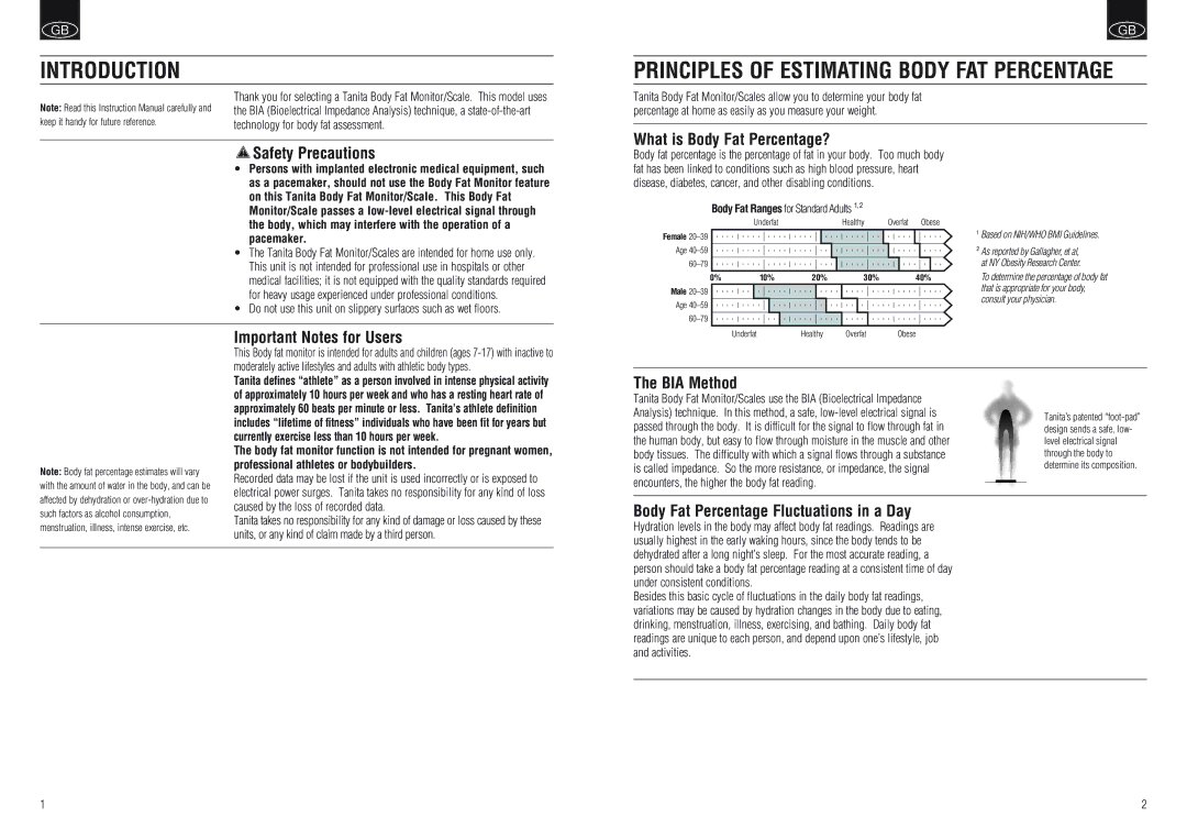 Tanita BF-668, BF-666 instruction manual Introduction 