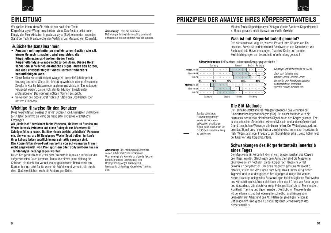 Tanita BF-668, BF-666 instruction manual Einleitung 