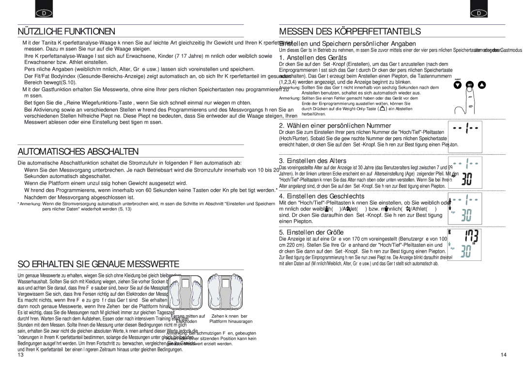 Tanita BF-668, BF-666 instruction manual Nützliche Funktionen, Automatisches Abschalten 