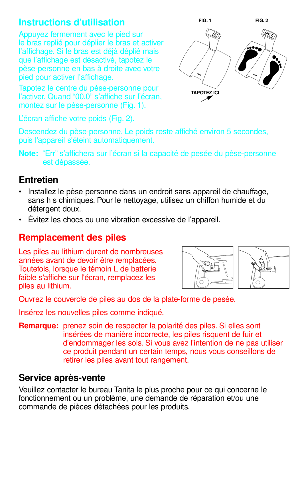 Tanita HD-335 operating instructions Entretien, Service aprè s-vente 