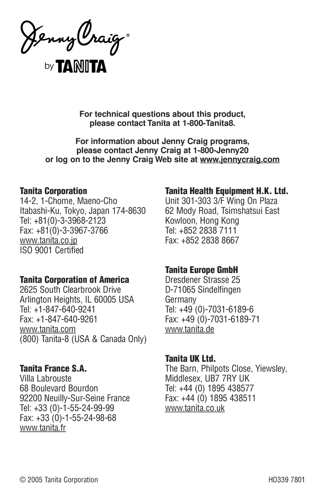 Tanita HD-339 instruction manual Tanita Corporation 