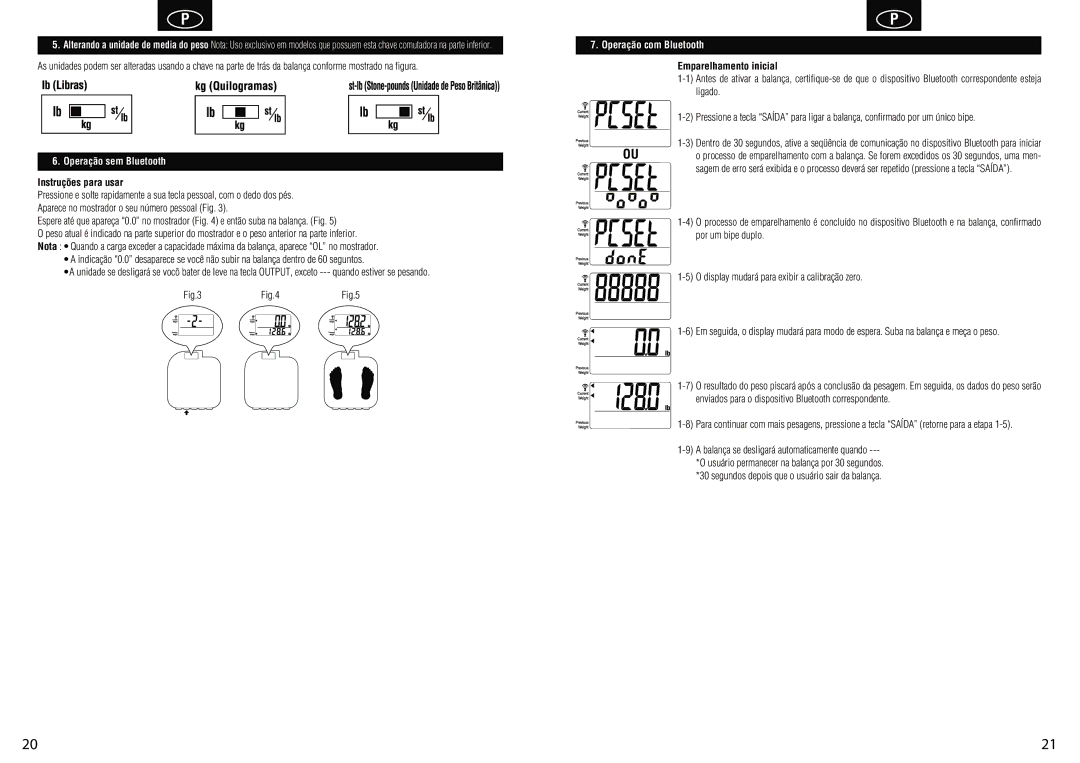 Tanita HD-351BT Operação sem Bluetooth, Instruções para usar, Operação com Bluetooth, Emparelhamento inicial 