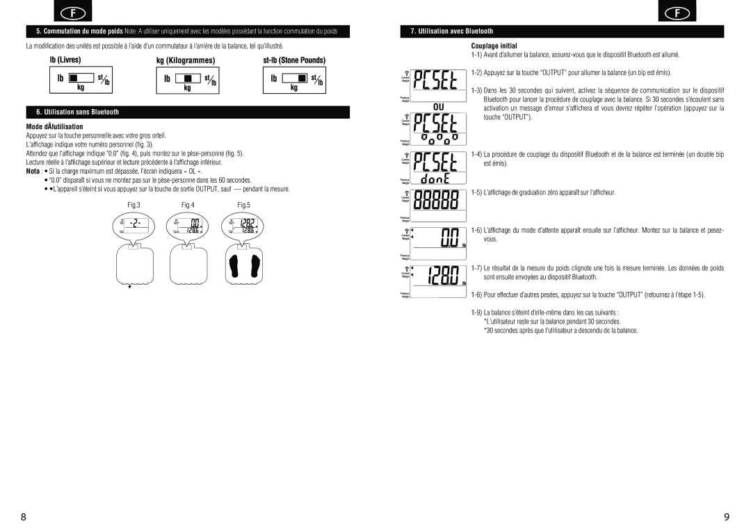 Tanita HD-351BT Utilisation sans Bluetooth, Mode dÅfutilisation, Utilisation avec Bluetooth, Couplage initial 