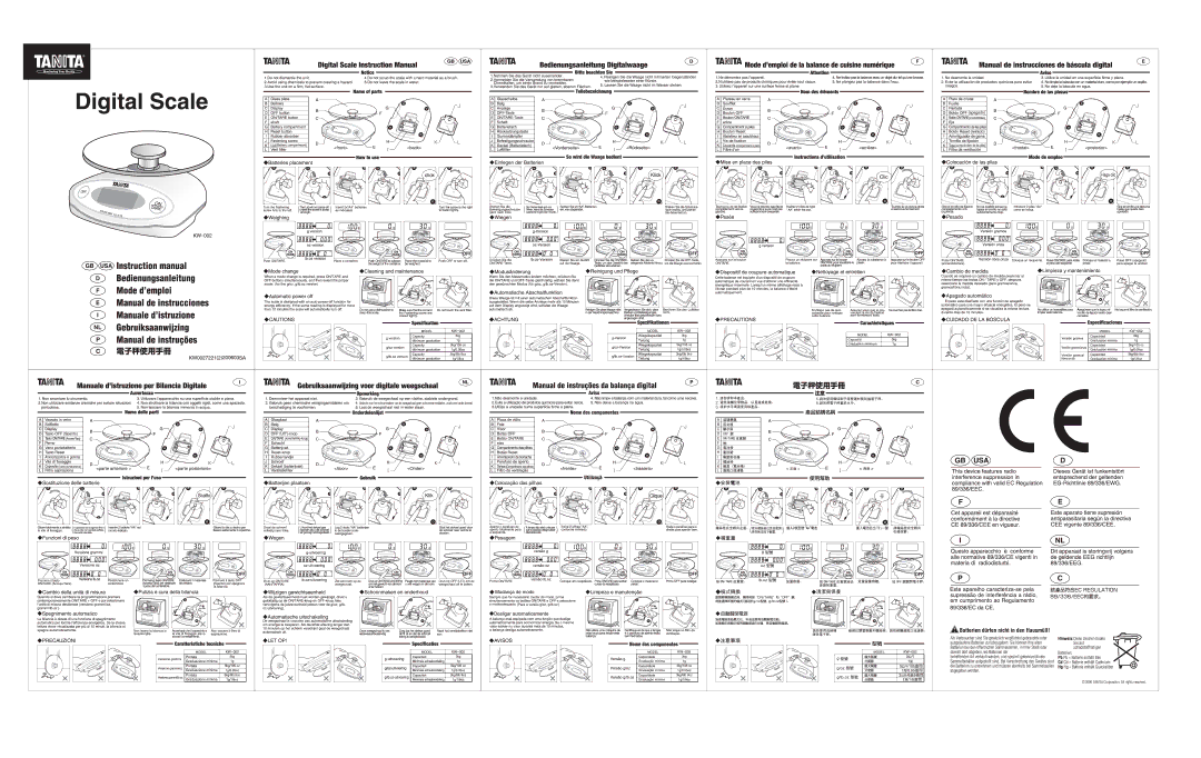 Tanita KW002 manual Off 