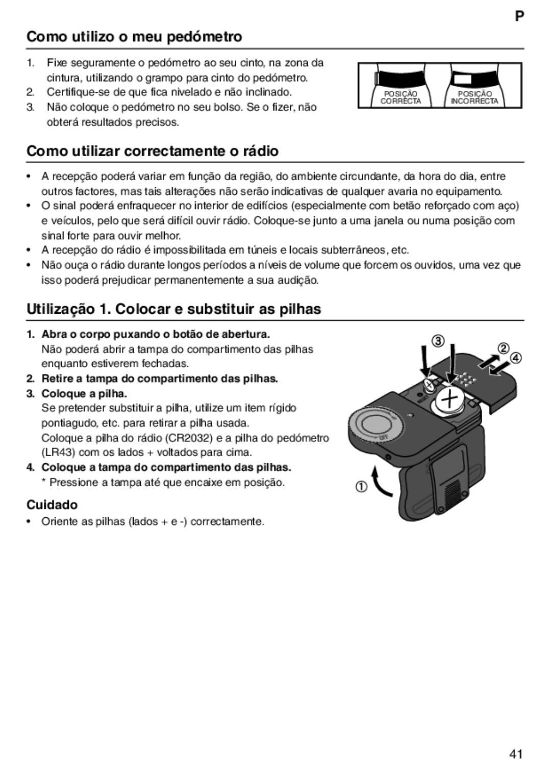 Tanita PD640 instruction manual Como utilizo o meu pedómetro, Como utilizar correctamente o rádio 