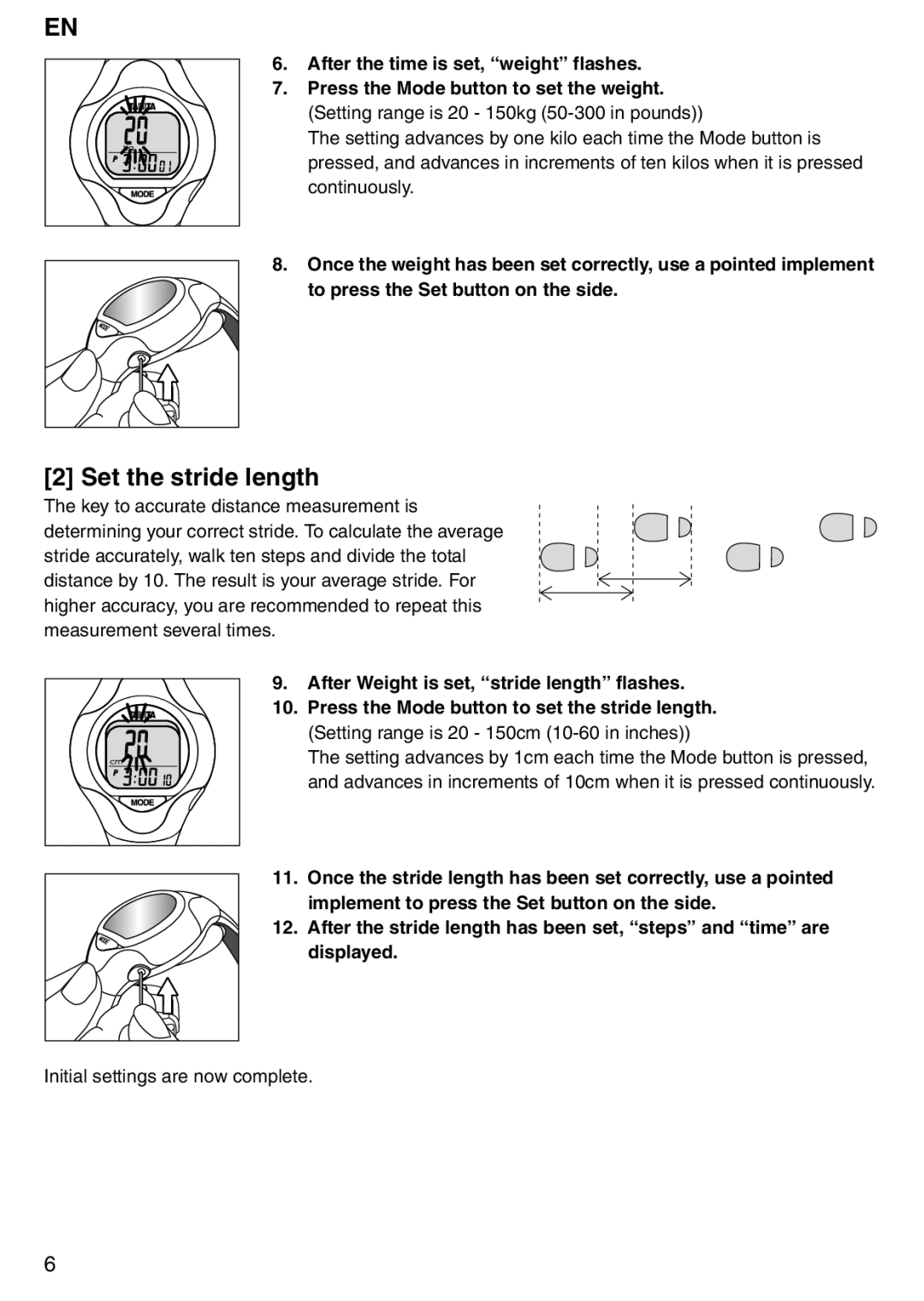 Tanita PD642 instruction manual Set the stride length 