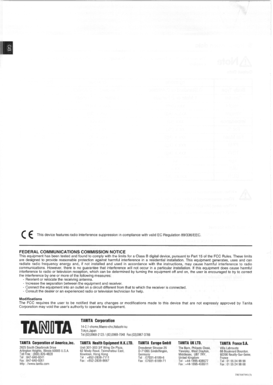 Tanita 410, TBF-300 manual 