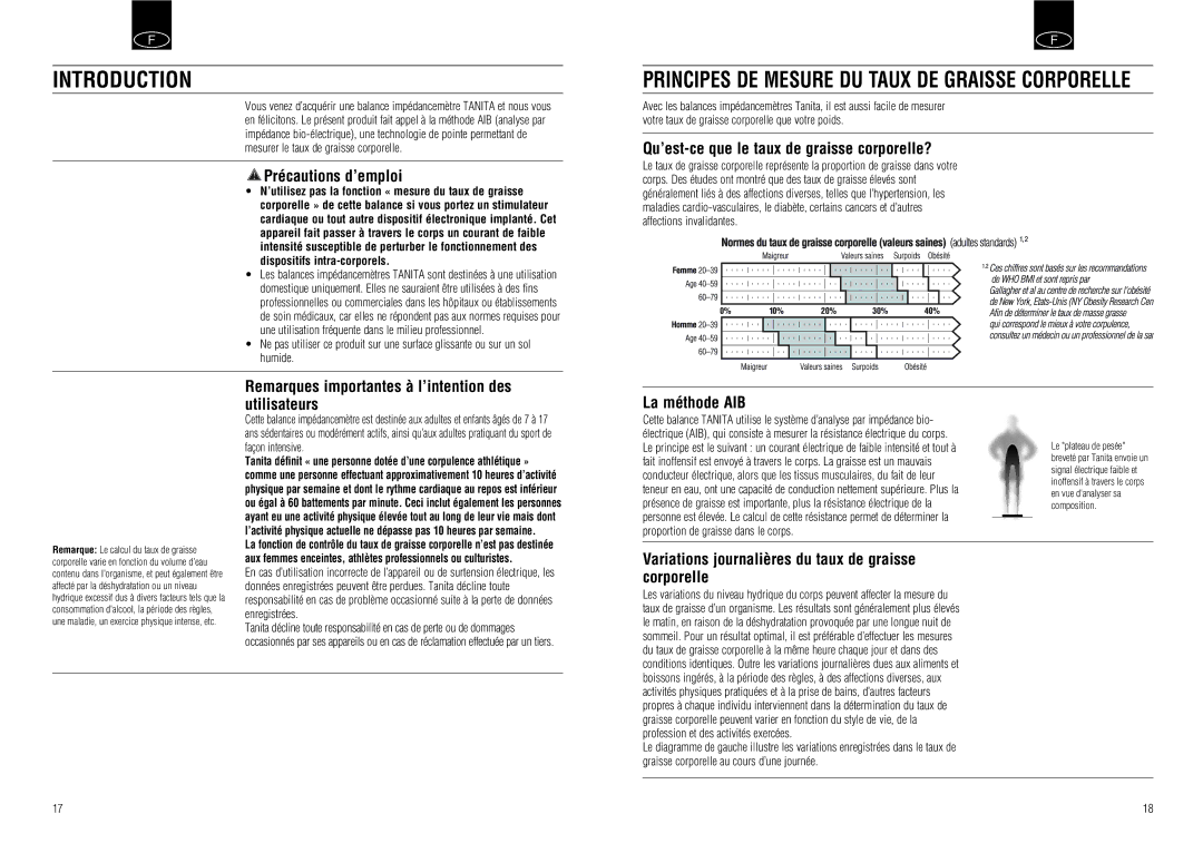 Tanita UM-030 instruction manual Principes DE Mesure DU Taux DE Graisse Corporelle 