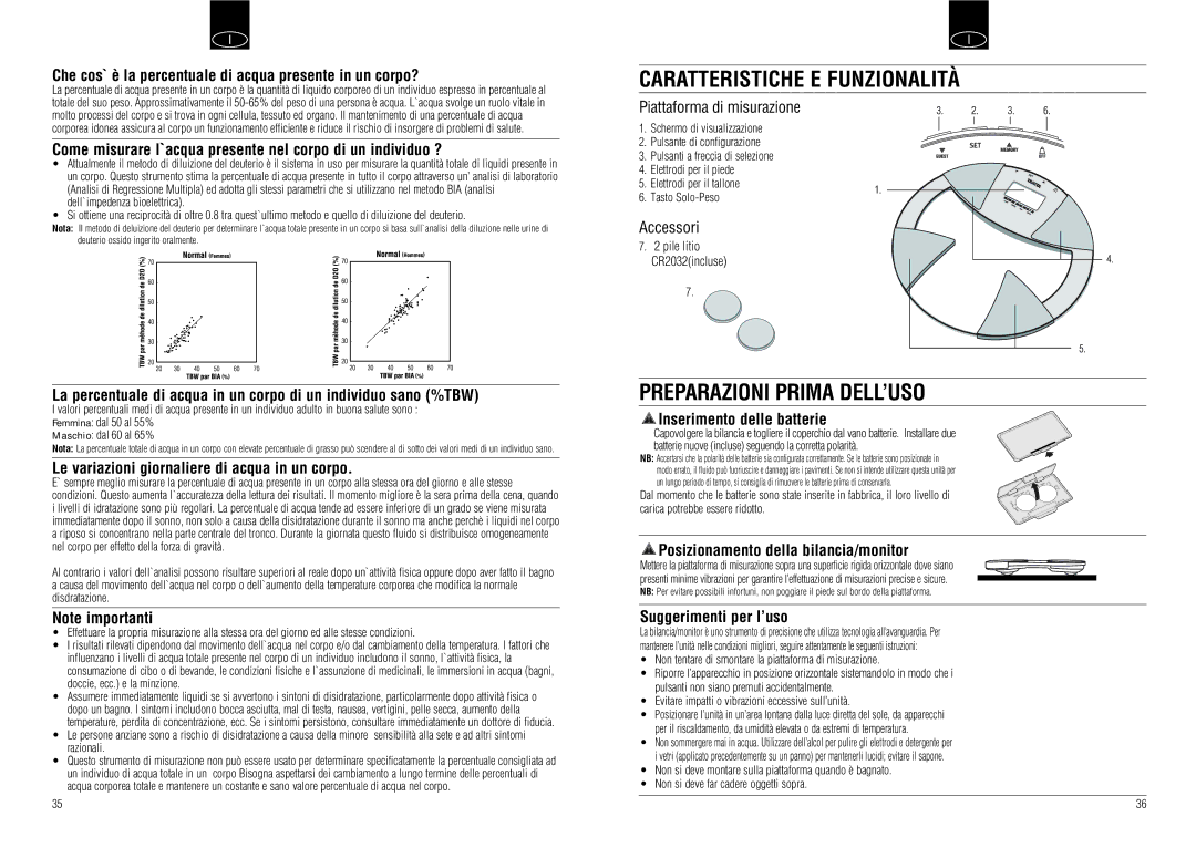 Tanita UM-030 instruction manual Caratteristiche E Funzionalità, Preparazioni Prima DELL’USO 