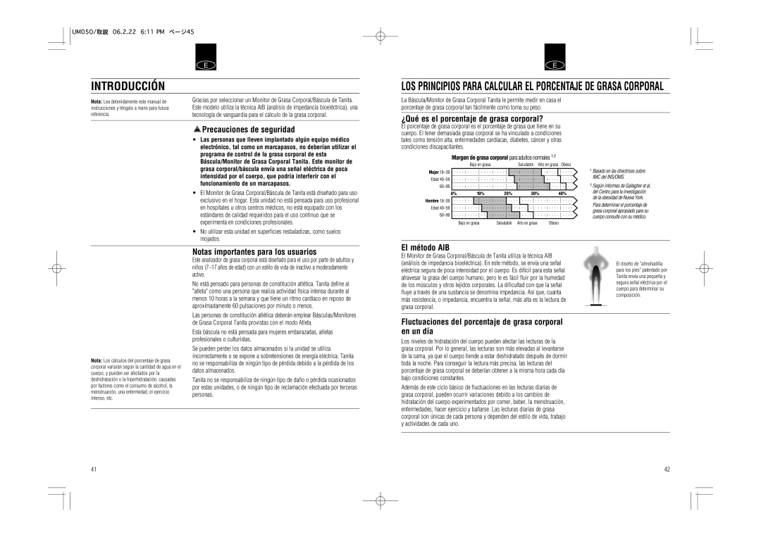 Tanita UM-050 instruction manual Introducción 