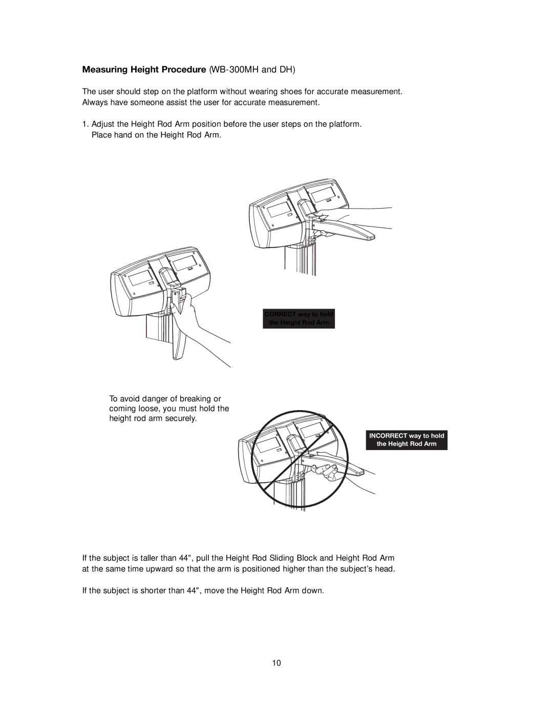 Tanita instruction manual Measuring Height Procedure WB-300MH and DH 