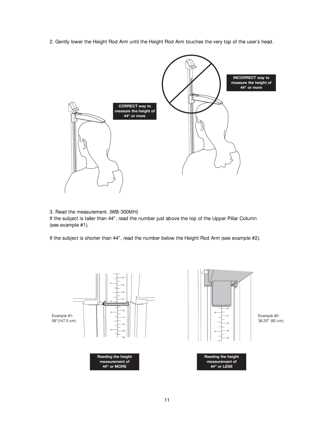 Tanita WB-300 instruction manual Reading the height Measurement Or More 