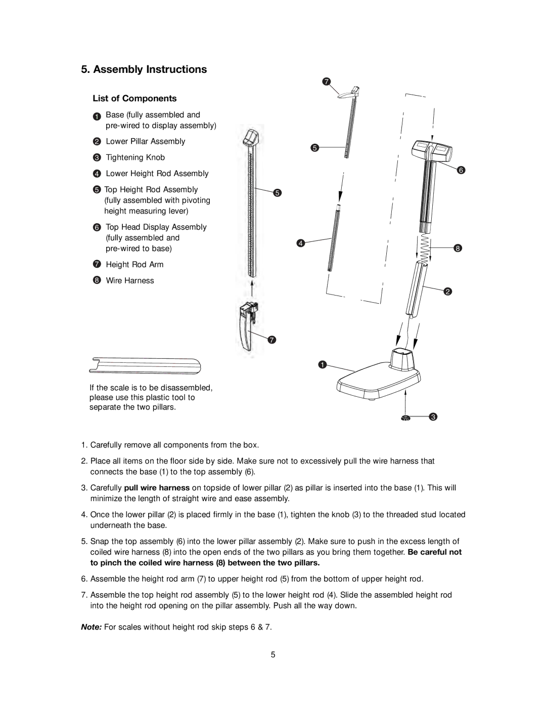 Tanita WB-300 instruction manual Assembly Instructions, List of Components 