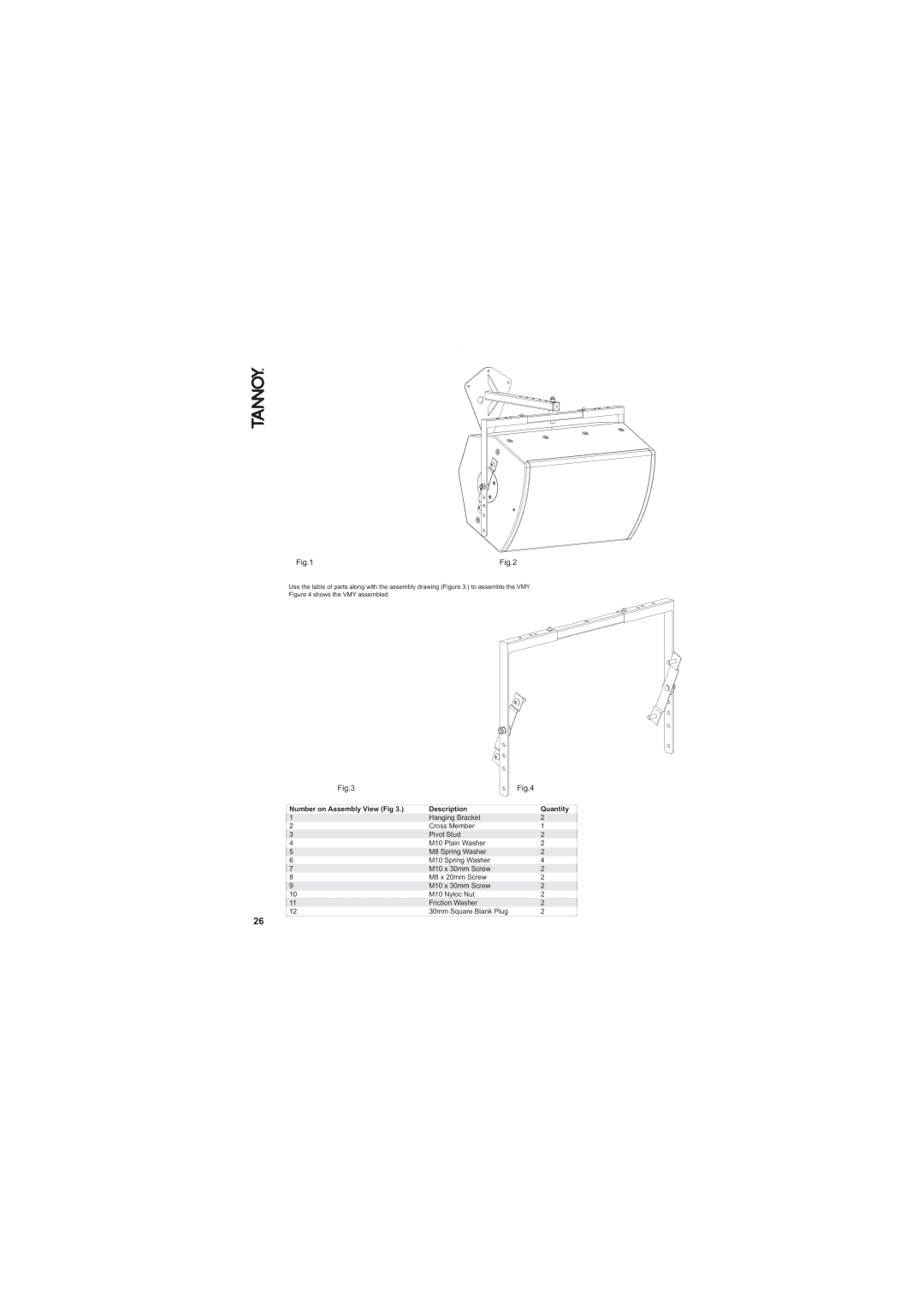 Tannoy 300, 18DR, 12 HP, 15 HL, 15BP owner manual Number on Assembly View Fig Description Quantity 