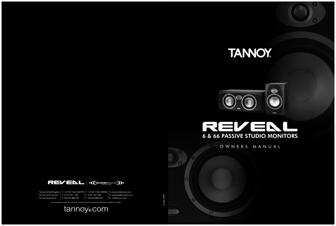 Tannoy 66 owner manual Passive Studio Monitors 