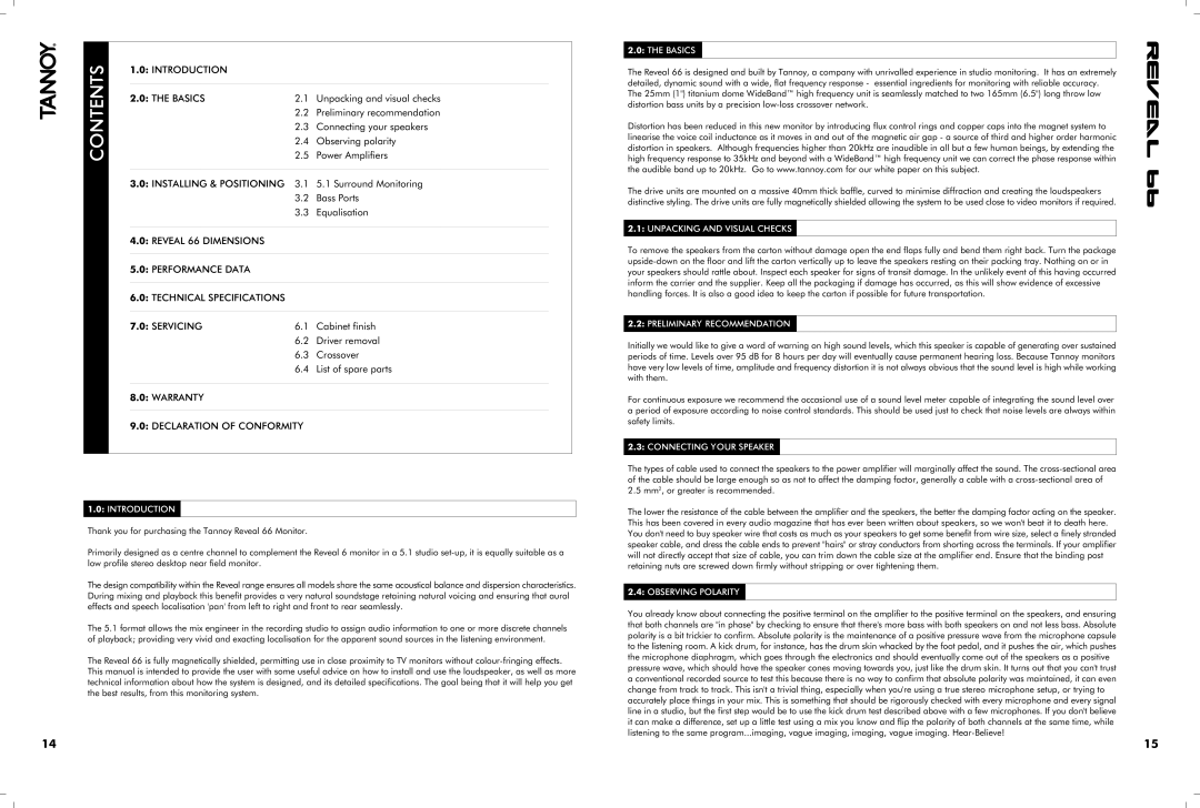 Tannoy 66 owner manual Introduction, Basics 