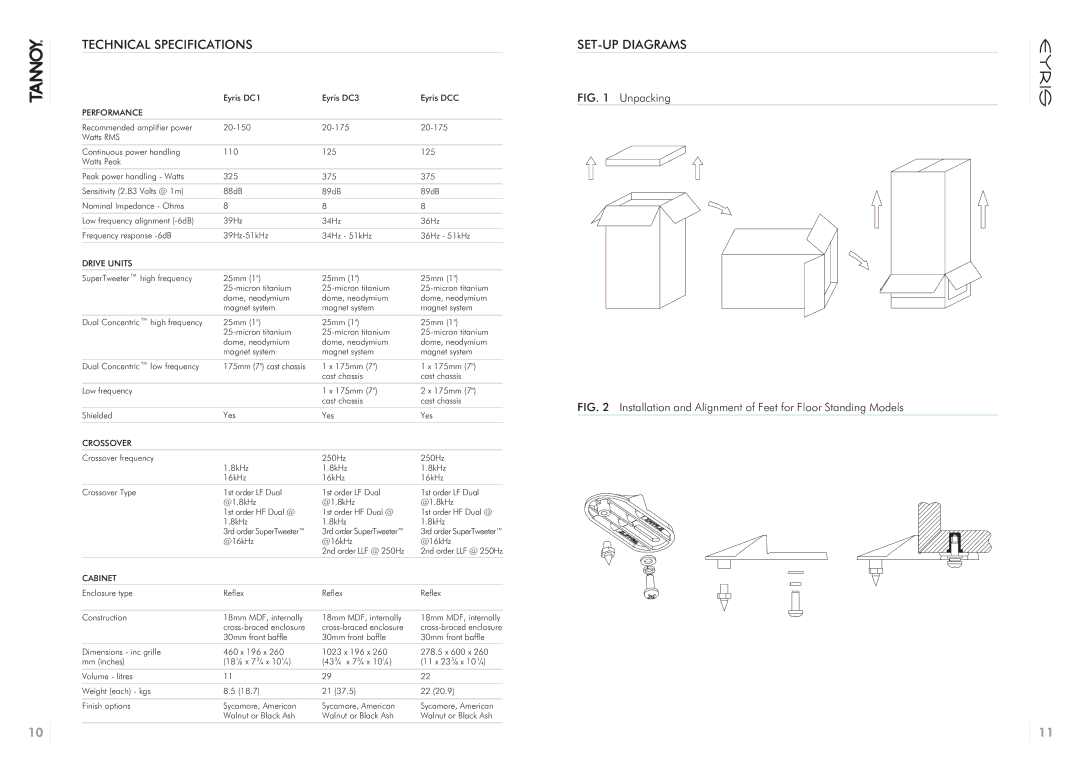 Tannoy 64810398 owner manual Technical Specifications, SET-UP Diagrams 