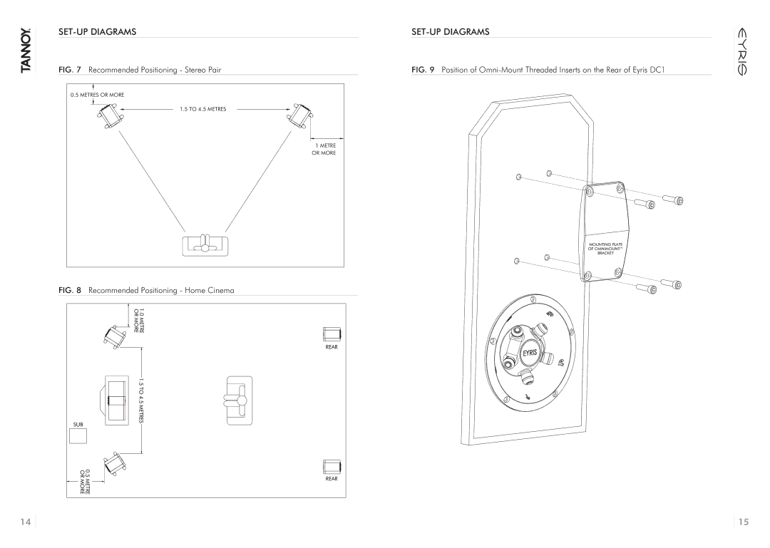 Tannoy 64810398 owner manual Recommended Positioning Stereo Pair 