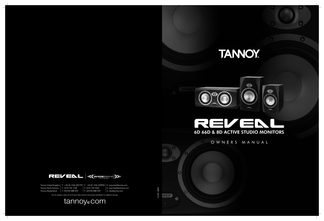 Tannoy owner manual 6D 66D & 8D Active Studio Monitors 