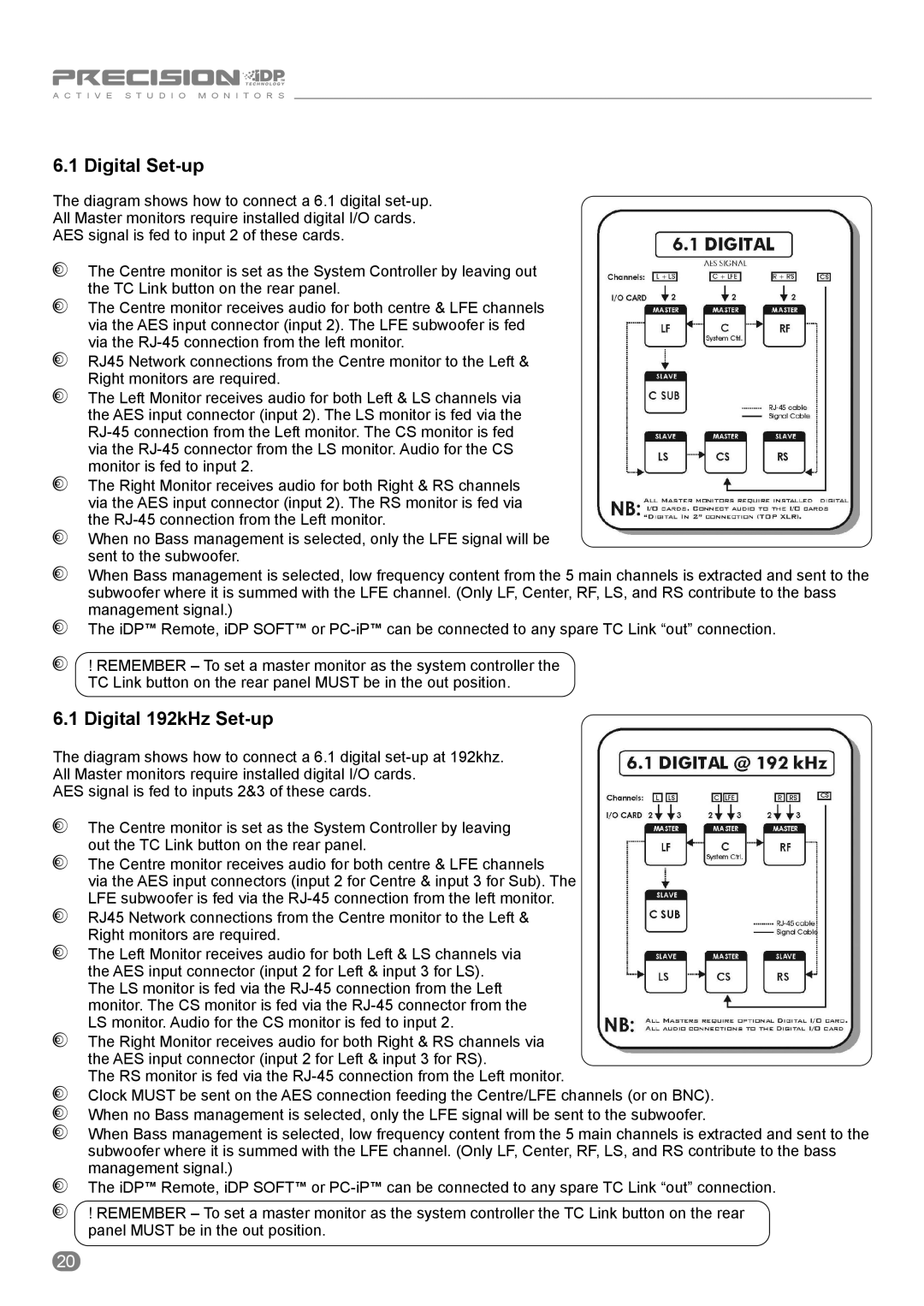 Tannoy ACTIVE STUDIO MONITORS owner manual Digital Set-up 