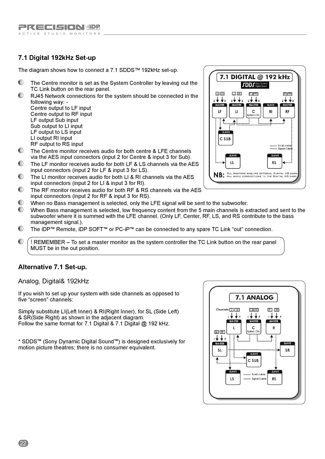 Tannoy ACTIVE STUDIO MONITORS owner manual Alternative 7.1 Set-up, Analog, Digital& 192kHz 