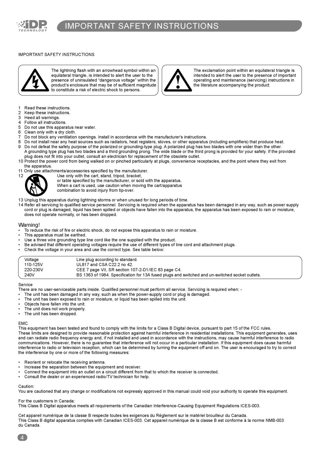 Tannoy ACTIVE STUDIO MONITORS owner manual Important Safety Instructions 