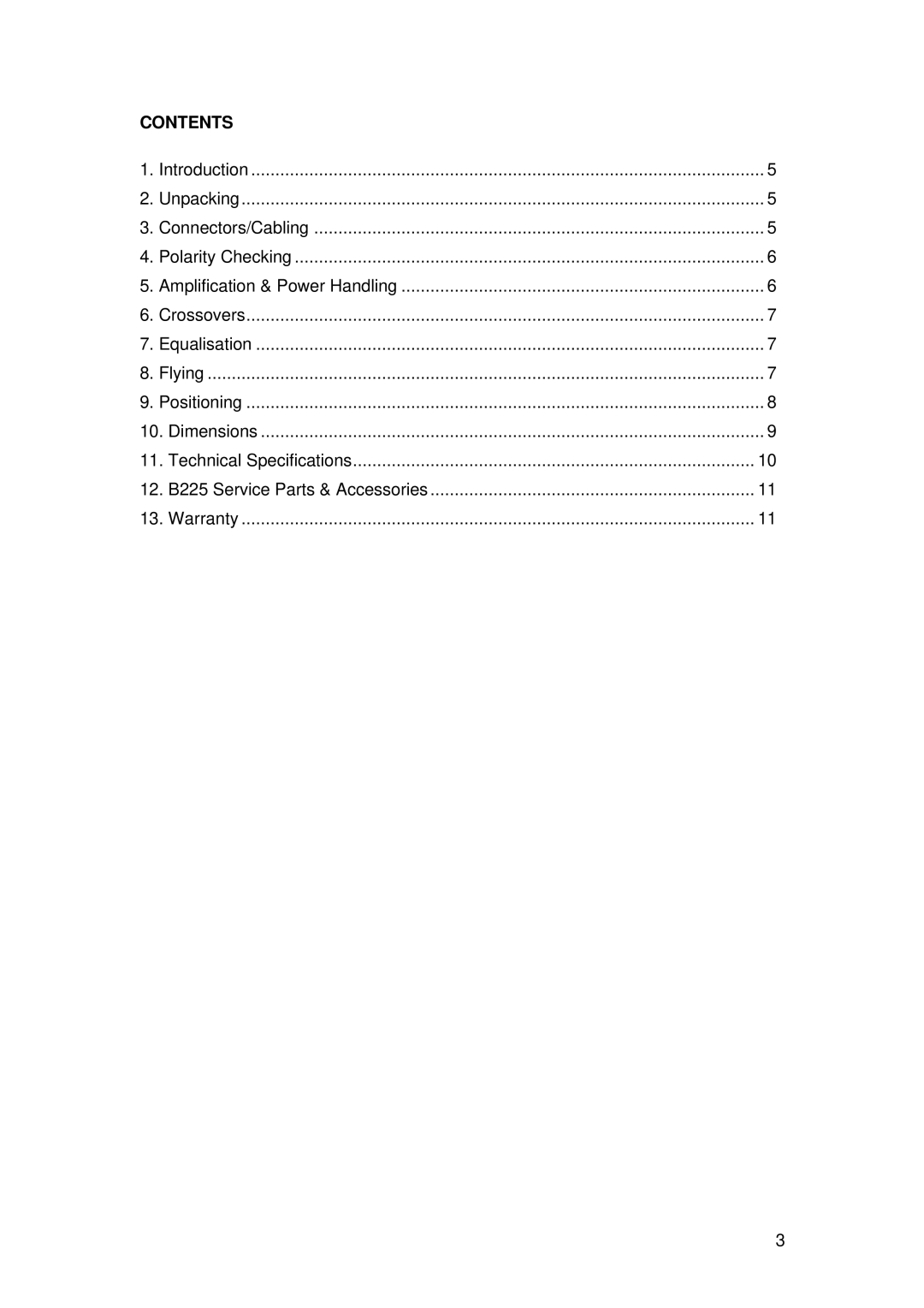 Tannoy B225 user manual Contents 