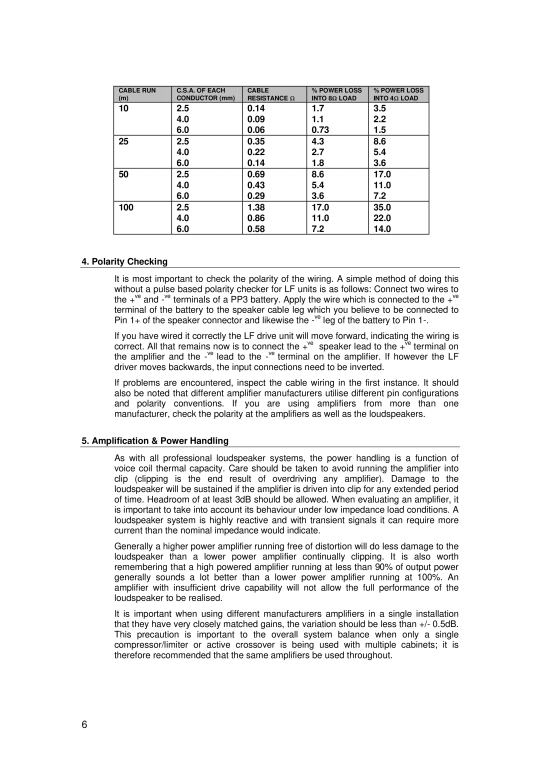 Tannoy B225 user manual 100 17.0 35.0 11.0 22.0 14.0 Polarity Checking, Amplification & Power Handling 