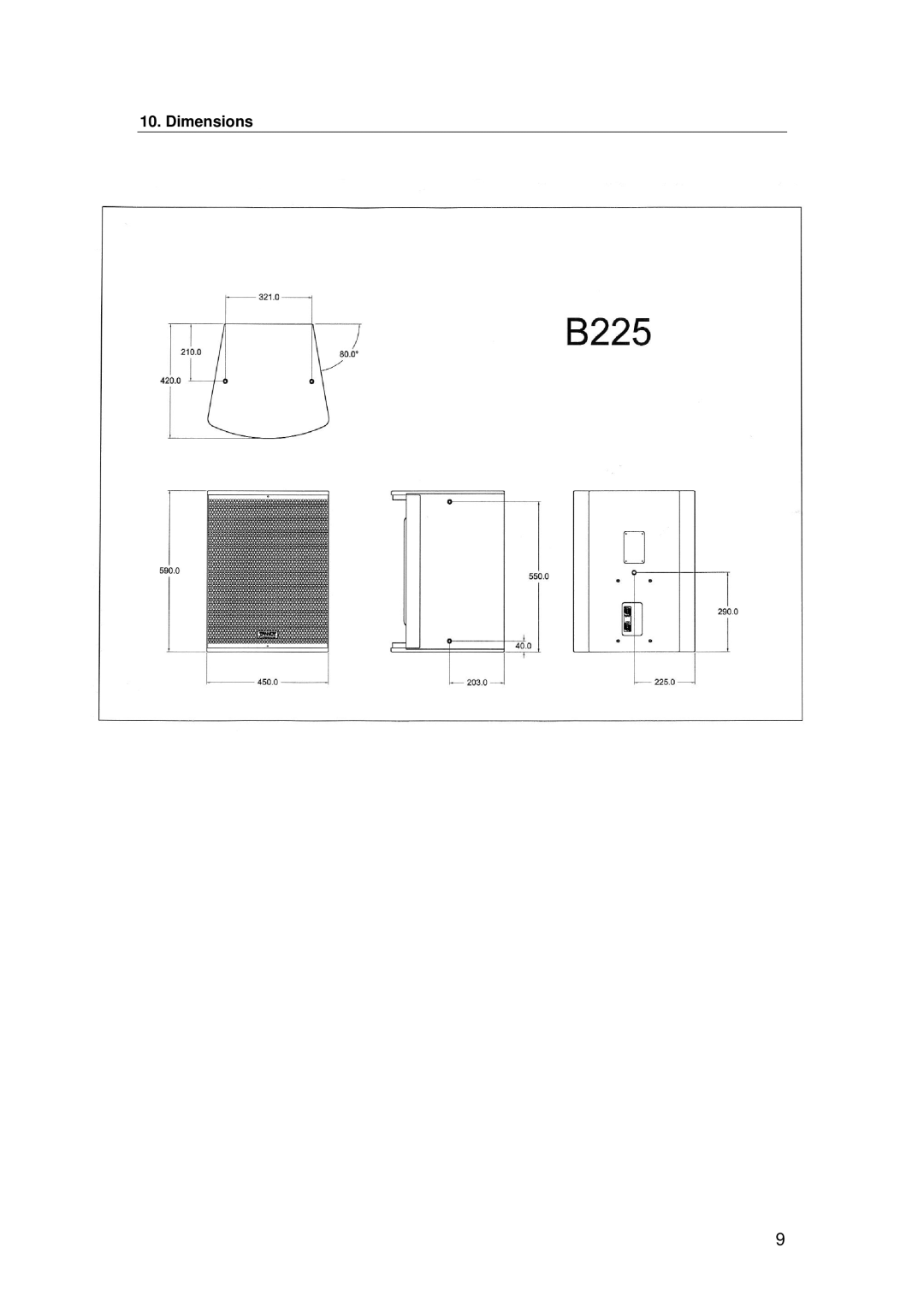 Tannoy B225 user manual Dimensions 