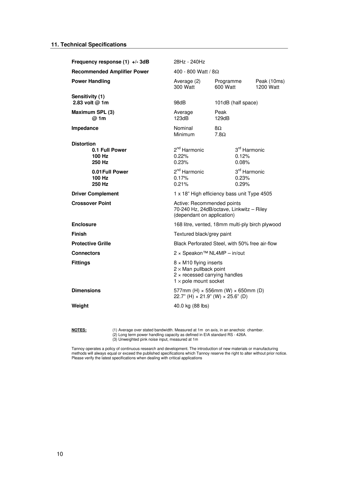 Tannoy B475 user manual Technical Specifications, Weight 