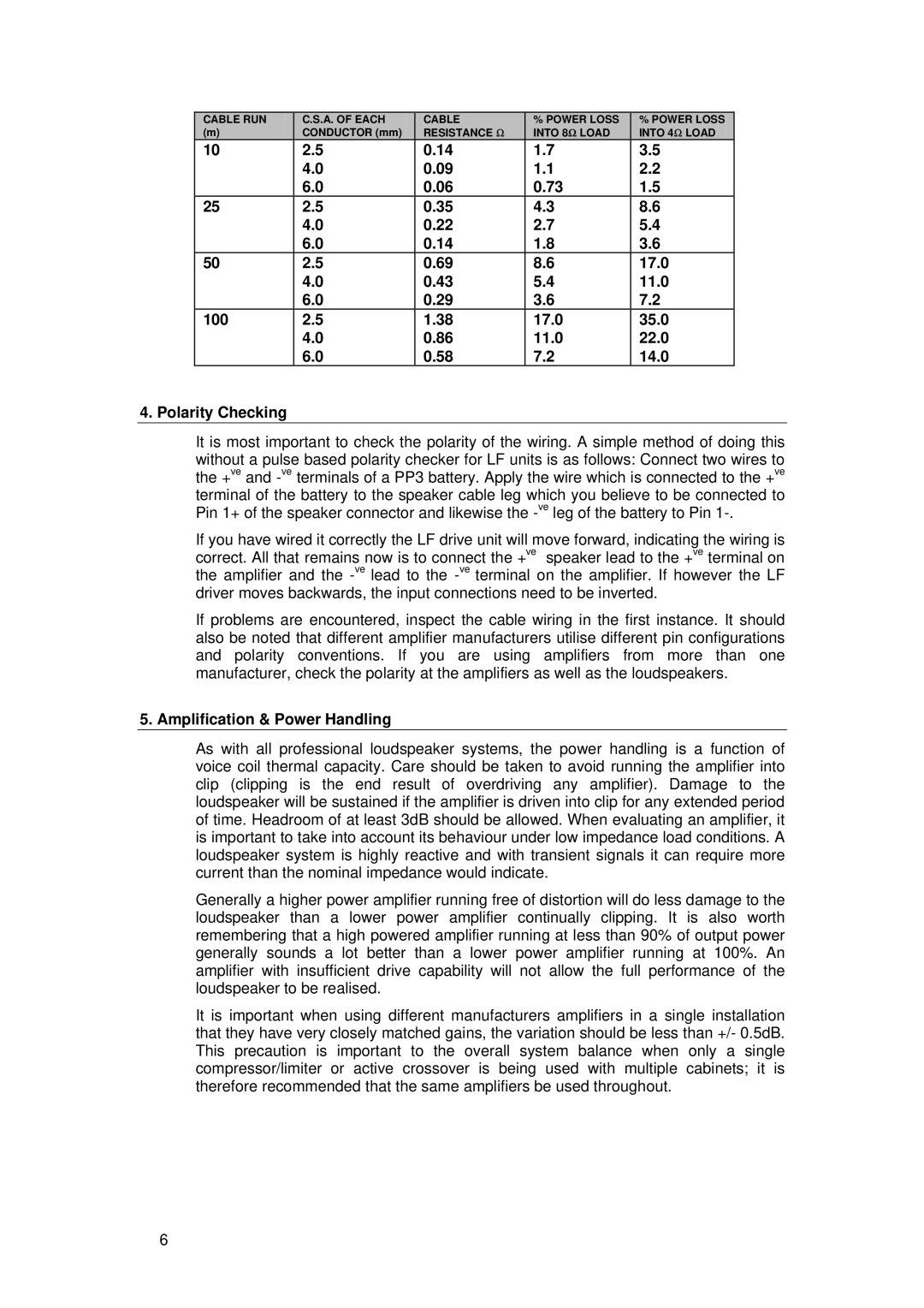 Tannoy B475 user manual 100 17.0 35.0 11.0 22.0 14.0 Polarity Checking, Amplification & Power Handling 