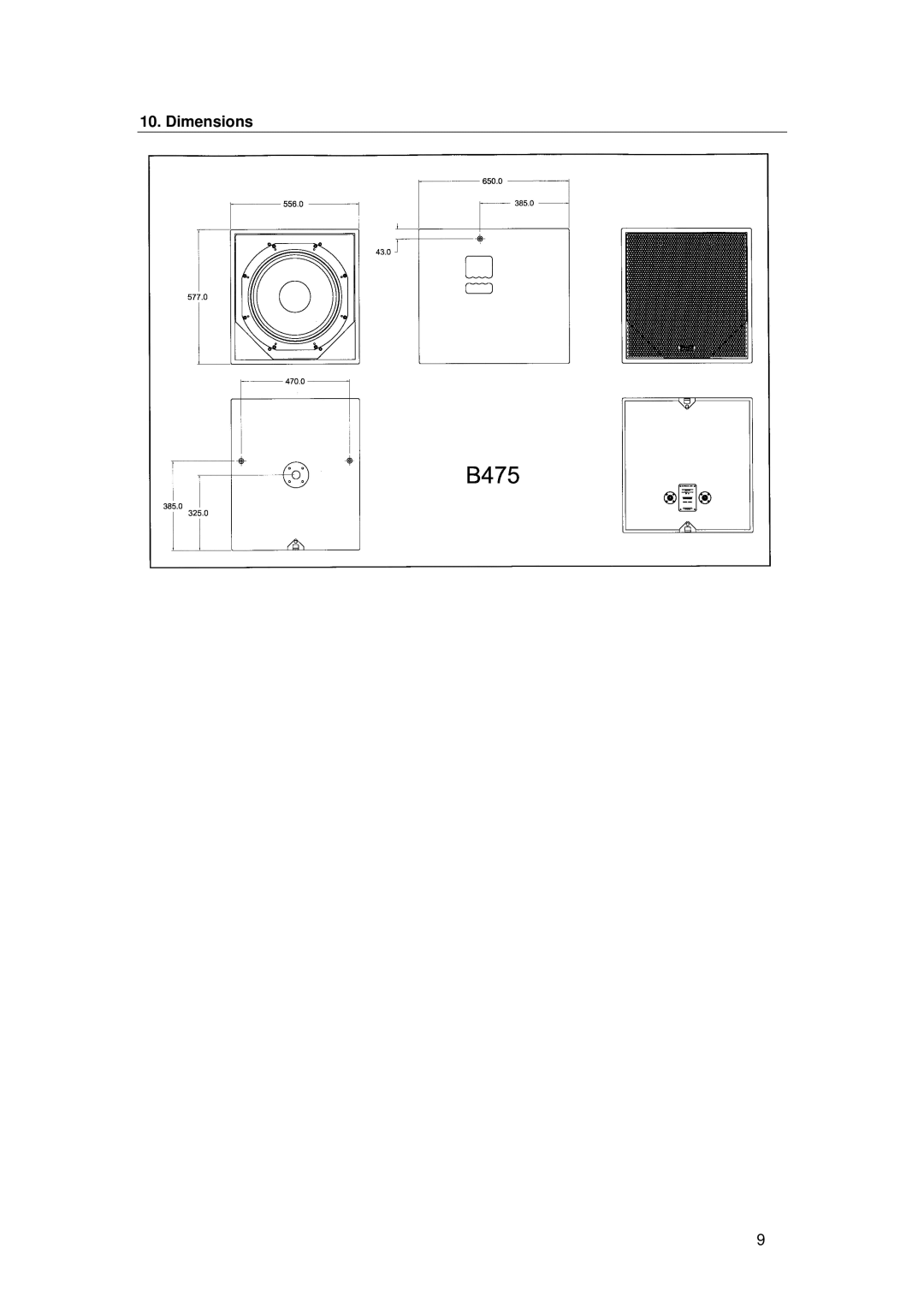 Tannoy B475 user manual Dimensions 