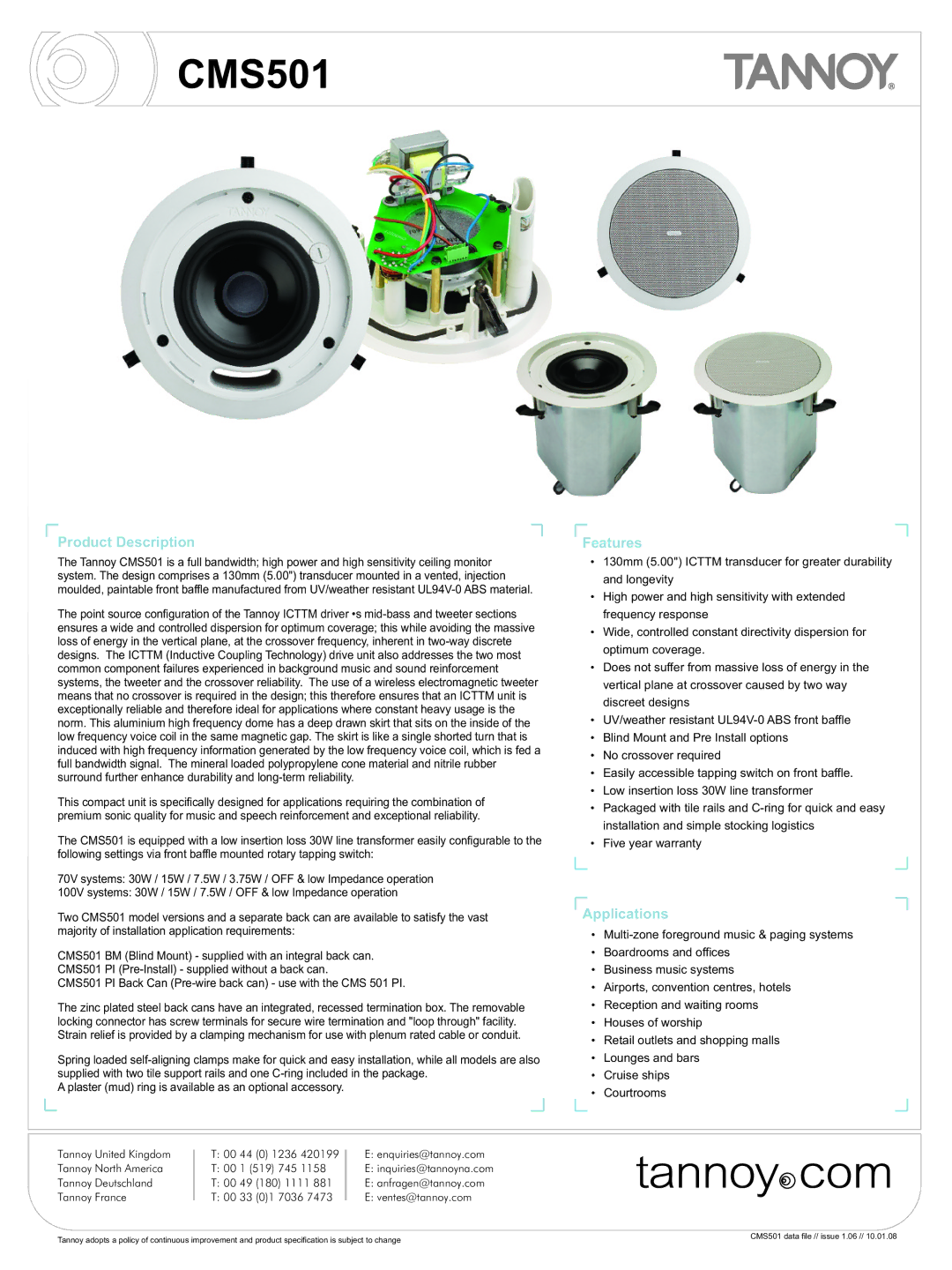 Tannoy CMS501 warranty 