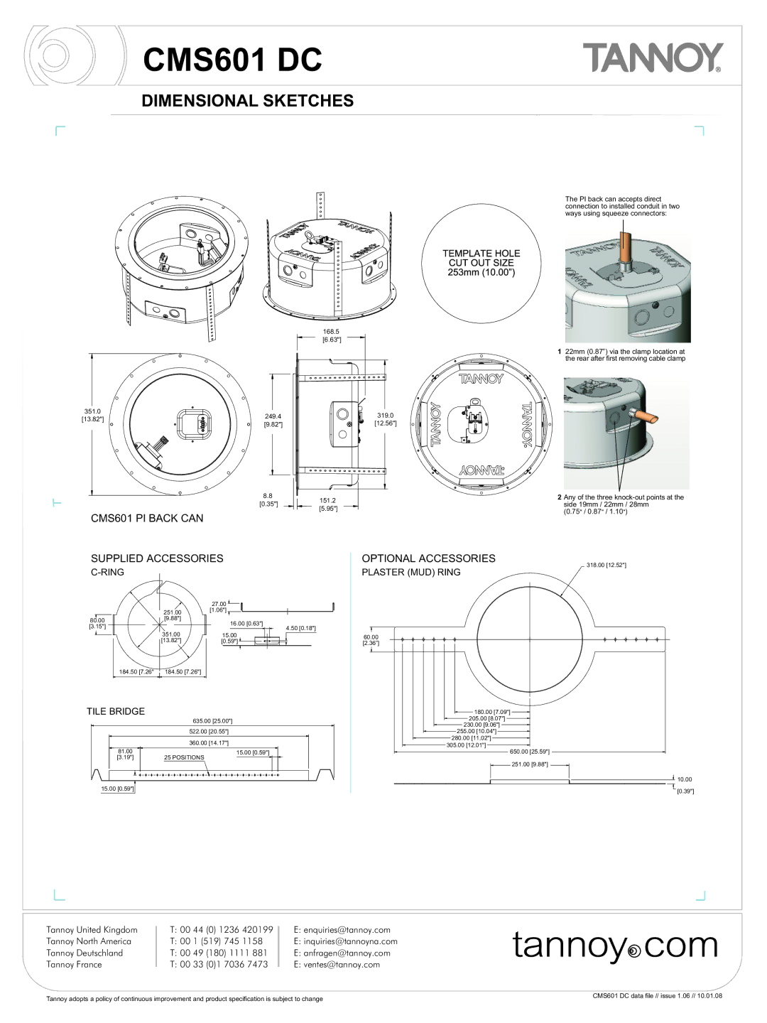 Tannoy CMS601 DC warranty Supplied Accessories 