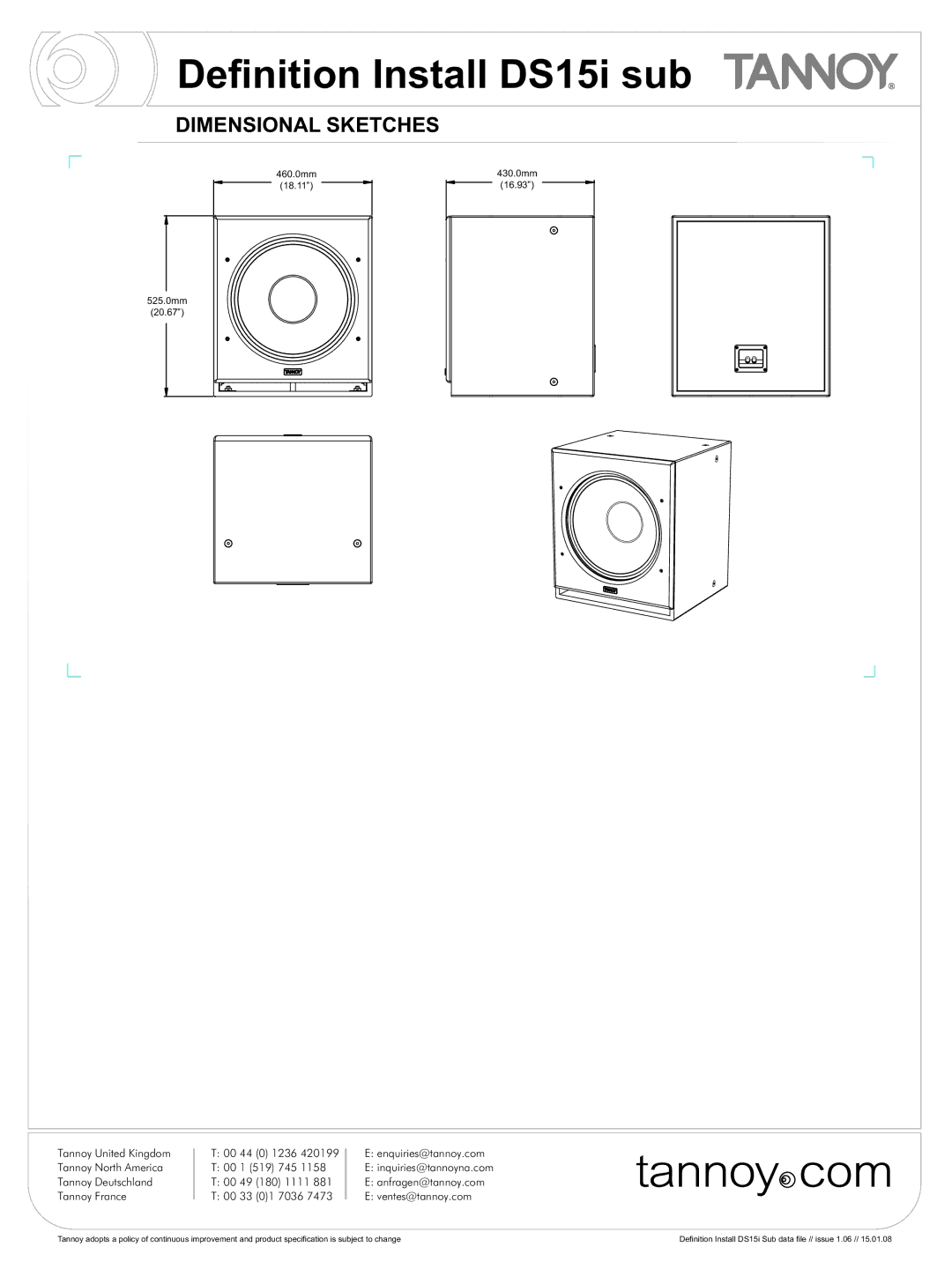 Tannoy DS15i manual Dimensional Sketches 