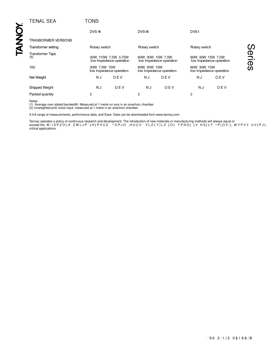 Tannoy DVS Series owner manual Transformer Versions 