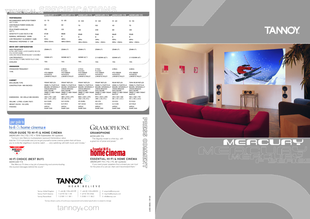 Tannoy F1, F2, F4, FC technical specifications Your Guide to HI-FI & Home Cinema, Gramophone, Essential HI-FI & Home Cinema 