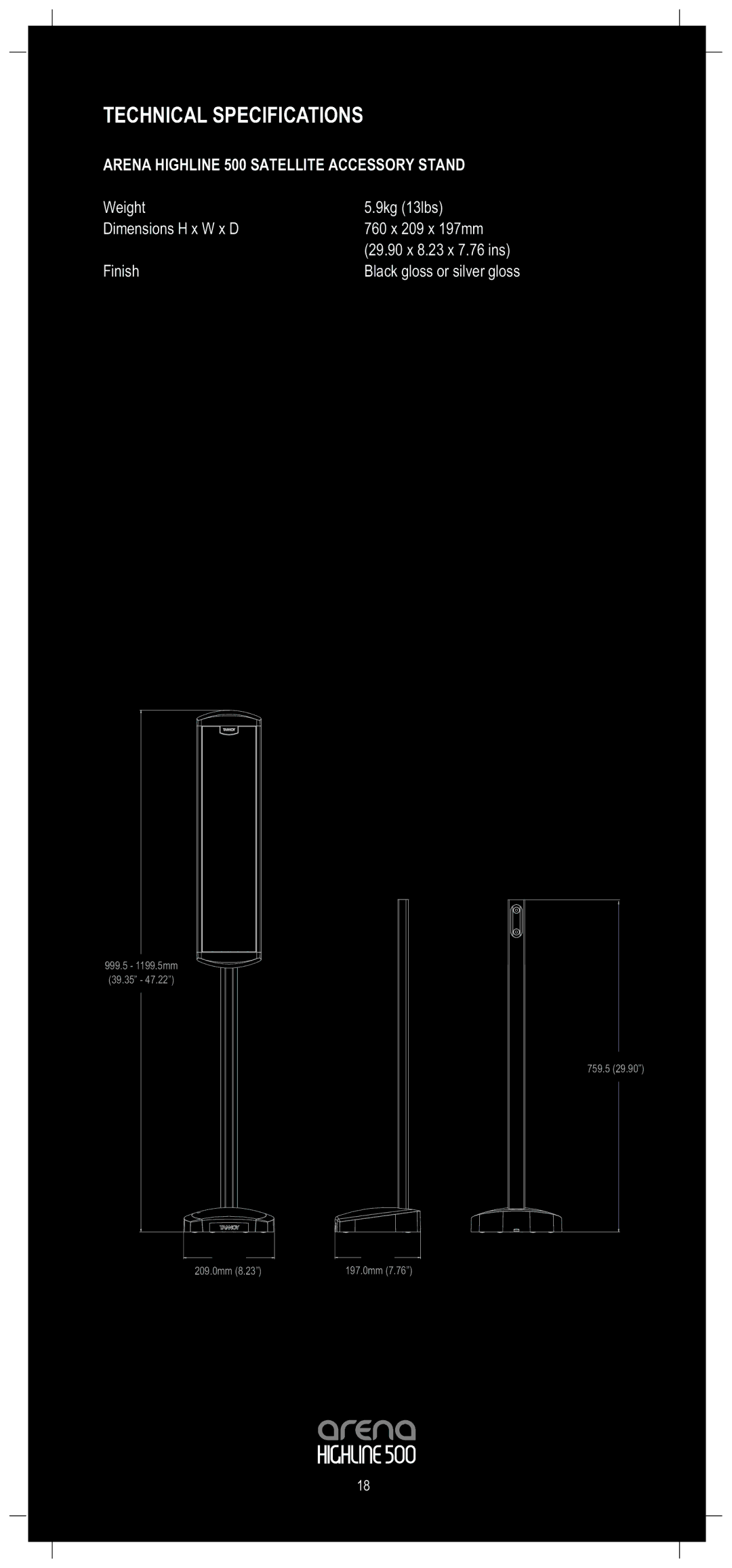 Tannoy owner manual Arena Highline 500 Satellite Accessory Stand 