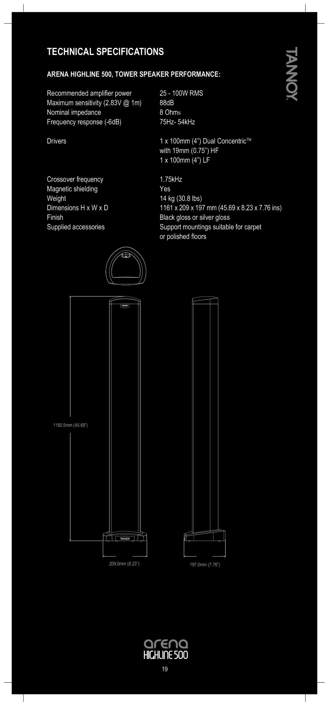 Tannoy owner manual Arena Highline 500, Tower Speaker Performance 