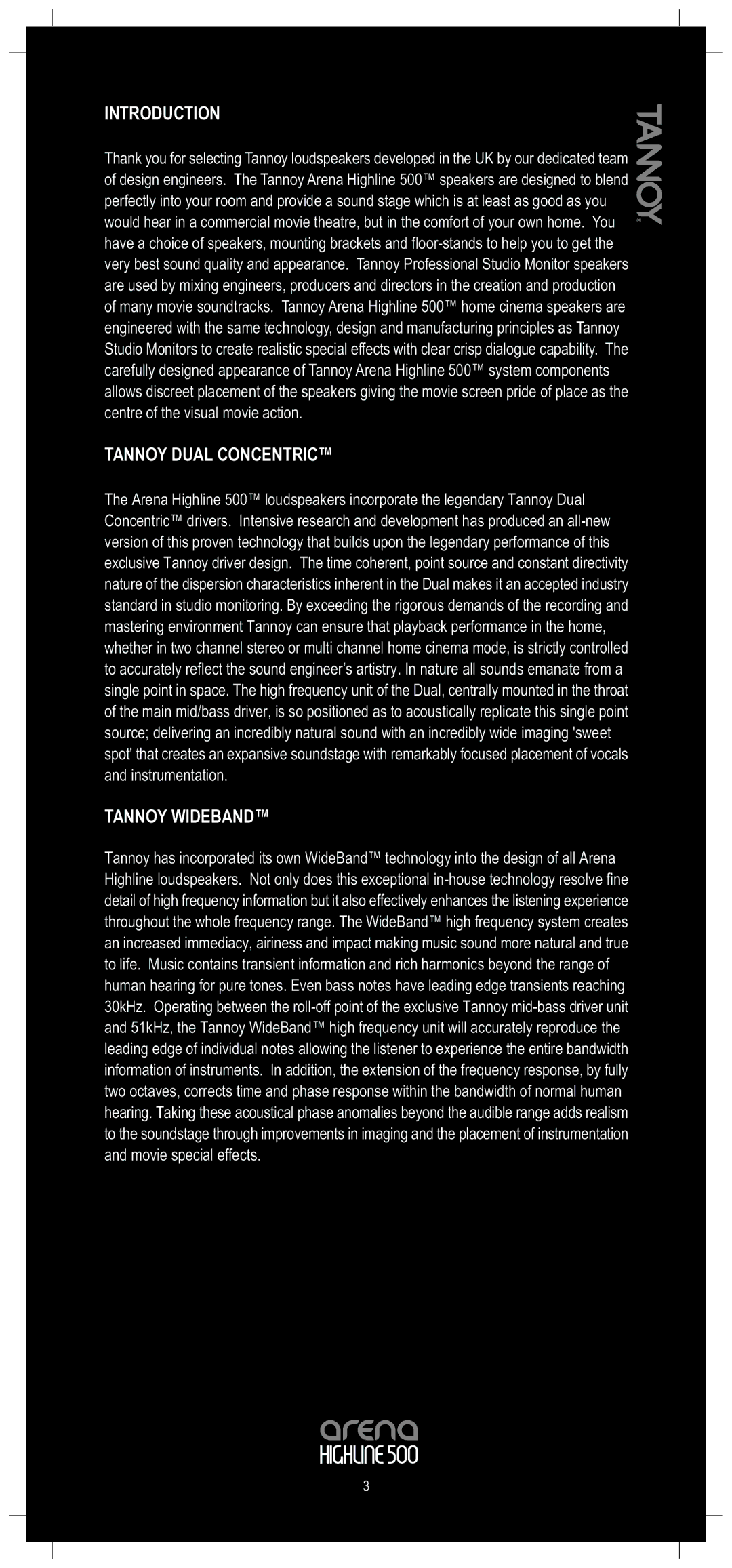 Tannoy Highline 500 owner manual Introduction 