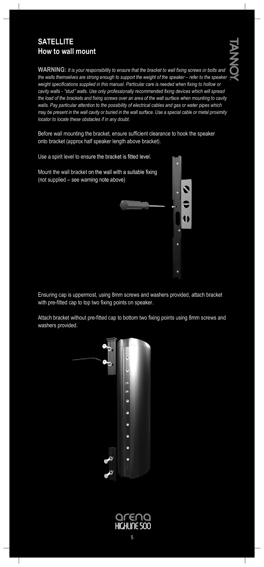 Tannoy Highline 500 owner manual How to wall mount 