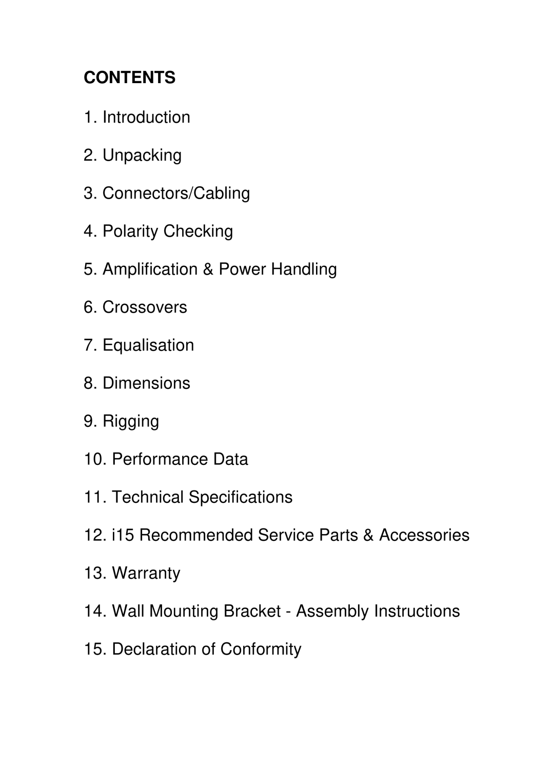 Tannoy I15 user manual Contents 