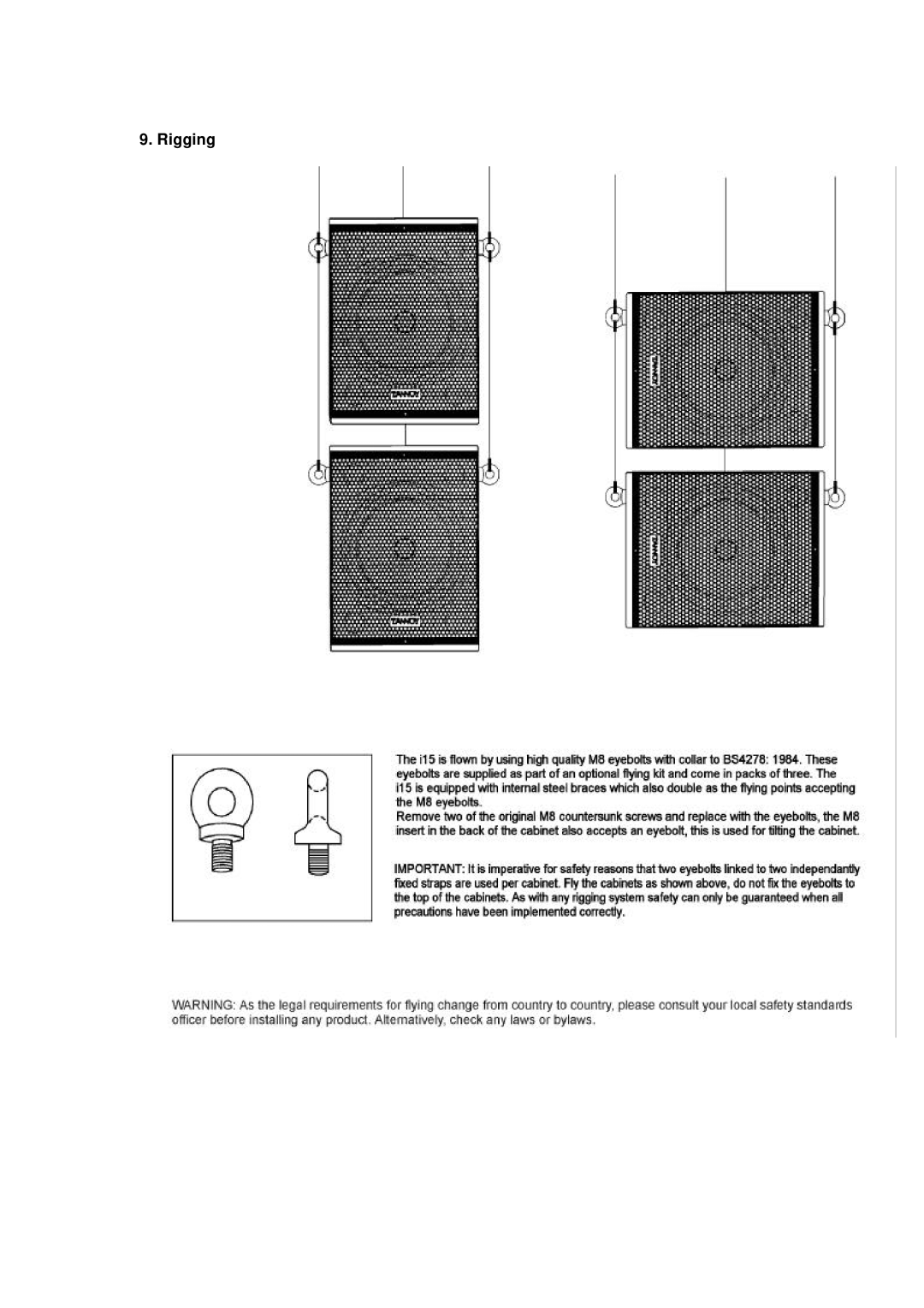 Tannoy I15 user manual Rigging 