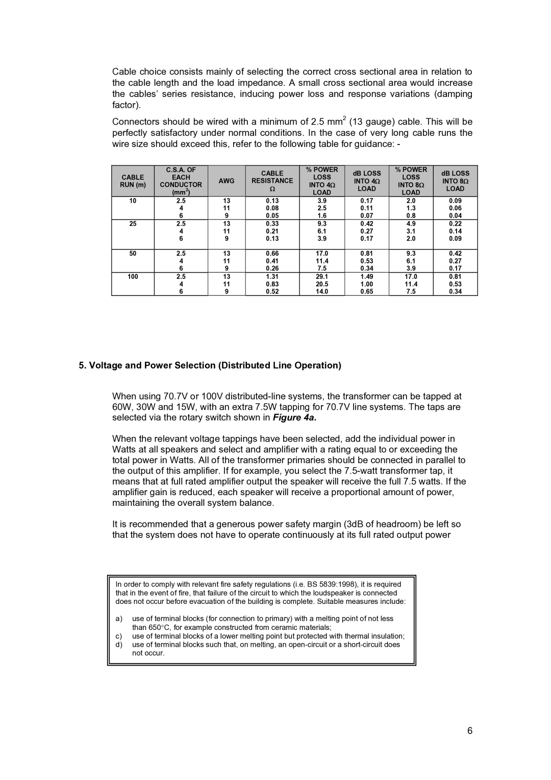 Tannoy I9 user manual Voltage and Power Selection Distributed Line Operation 