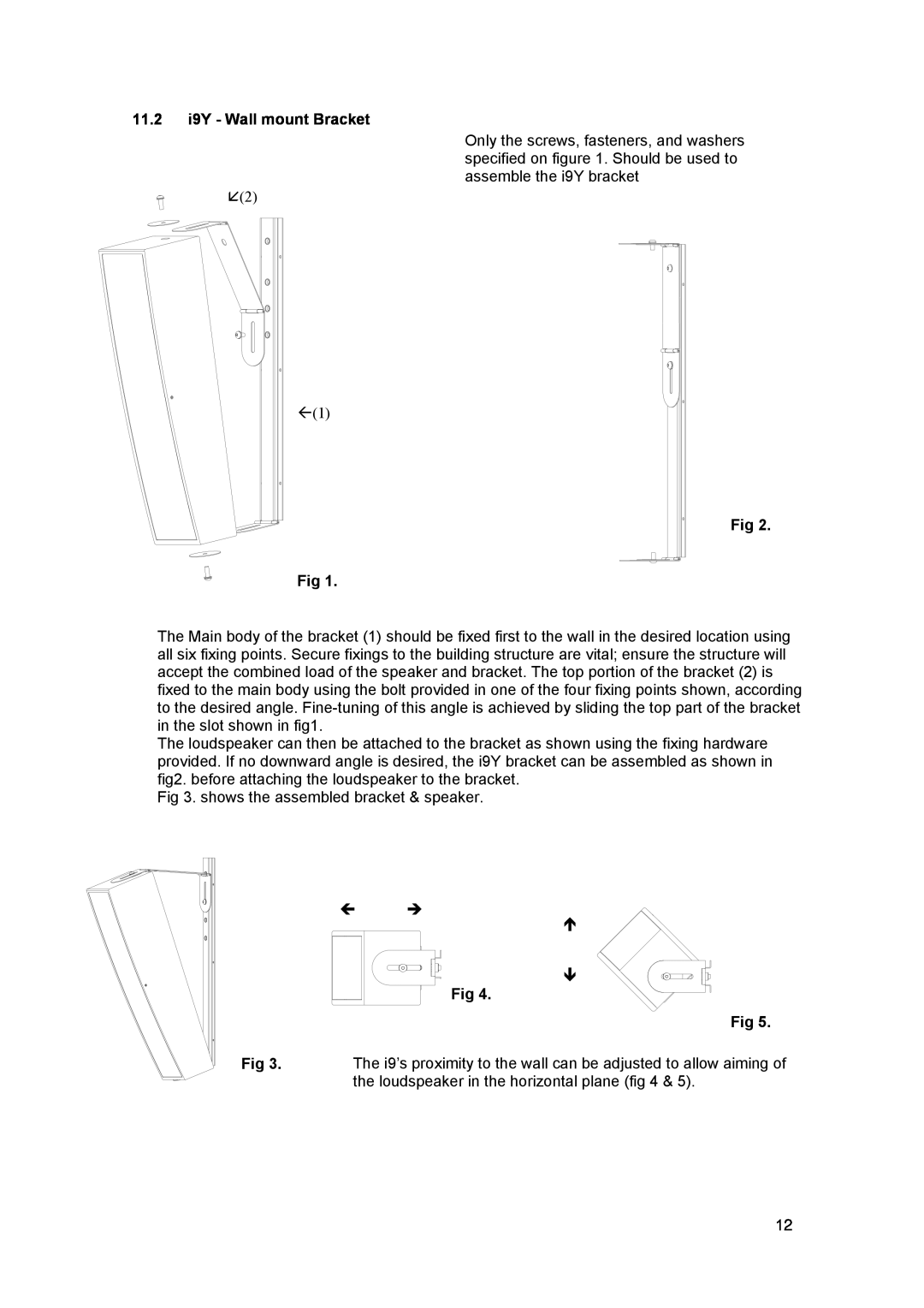 Tannoy I9 user manual 11.2i9Y - Wall mount Bracket, Fig Fig 